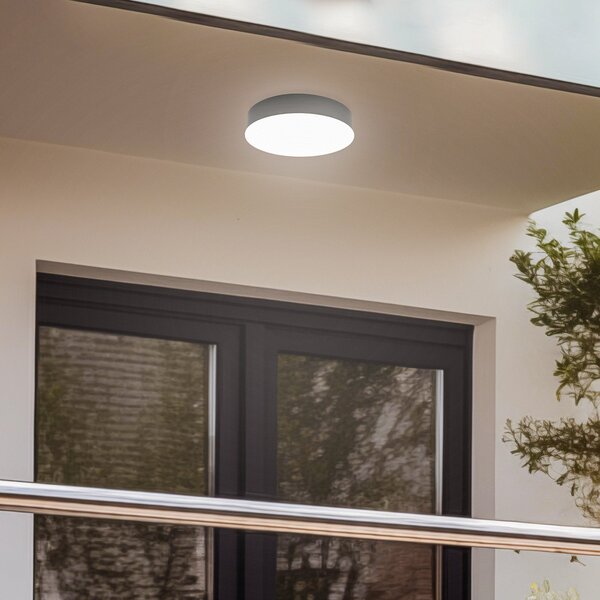 Lindby LED външно осветление за таван Lahja, антрацит, сензор, IP65, Черен, Пластмаса, Модерен