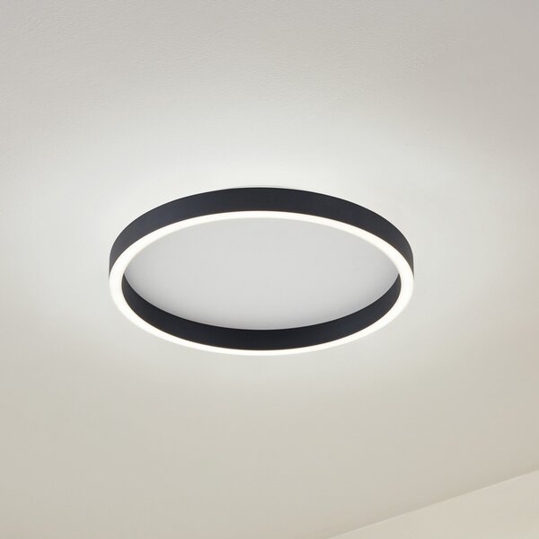 Lucande LED таванска лампа Rotundo, Ø 40 cm, черна, димируема, Затъмняване, Черен, Дневна/трапезария, Пластмаса, Модерен