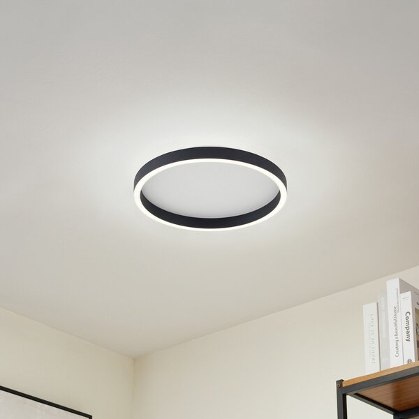Lucande LED таванска лампа Rotundo, Ø 40 cm, черна, димируема, Затъмняване, Черен, Дневна/трапезария, Пластмаса, Модерен