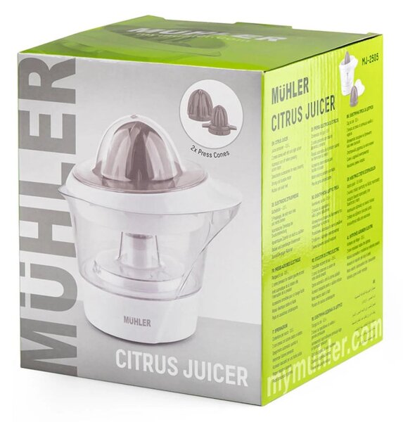 Цитрус преса Muhler MJ-2505, 25W, 0.5 л, Двупосочно движение, 2 конуса, Бял