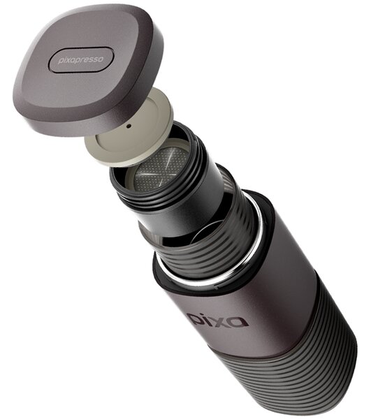 Преносима еспресо машина Wacaco Pixapresso, 20 bar, 9000 mAh, 120 мл, Мляно + капсули, LED тъч контрол, Тъмно бордо
