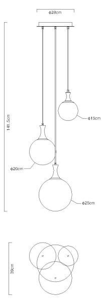 Globo 15885-3H - Пендел DALTON 3xE27/10W/230V Ø 48 см черен