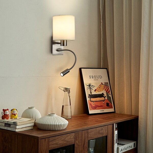 Brilagi -LED Гъвкав аплик NUBILA 1xE27/25W/230V+LED/3W матов хром/кремав