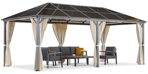 Градинска беседка Milos 3x6m с кремави завеси Garden Point
