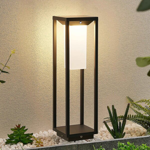 Lucande LED соларна лампа за пиедестал Eliel, височина 50 cm, черна, Черен, Метал, Модерен, Пиедестал за открито