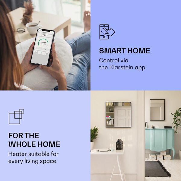 Klarstein La Palma 750 smart отоплител 2 in 1 Инфрачервен конвектор 85x60 см 500W огледална предна част