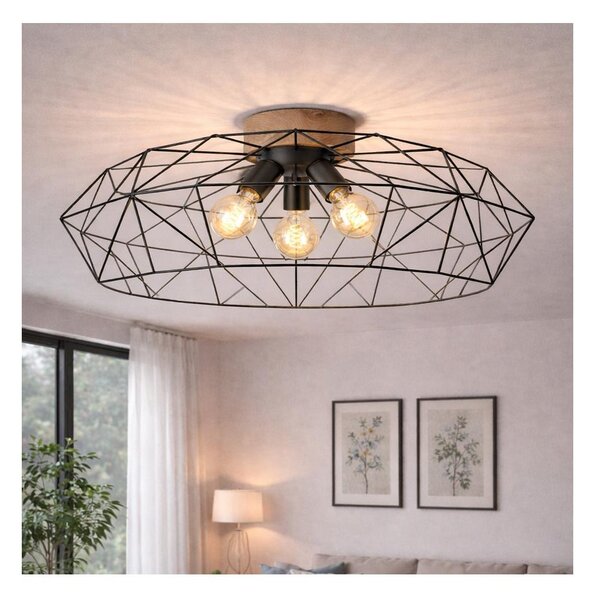 Brilagi - Таванно осветително тяло WOODY BASKET 3xE27/60W/230V Ø 80 см цвят дъб