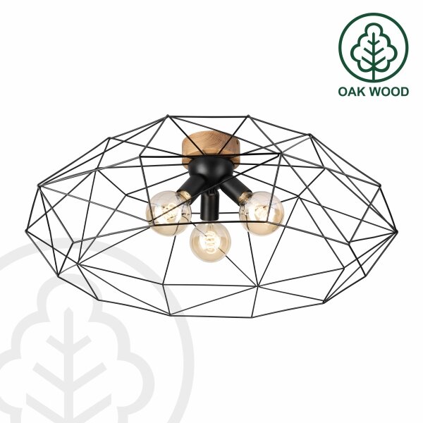 Brilagi - Таванно осветително тяло WOODY BASKET 3xE27/60W/230V Ø 80 см цвят дъб