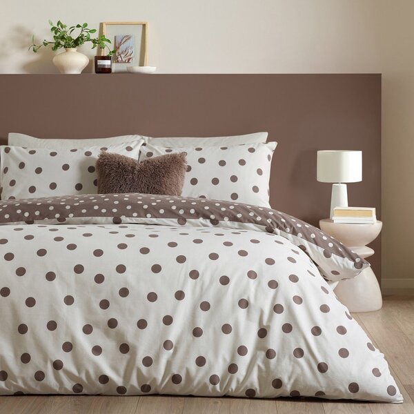 Бяло/тъмнокафяво единично спално бельо 135x200 cm Polka Dot – Catherine Lansfield