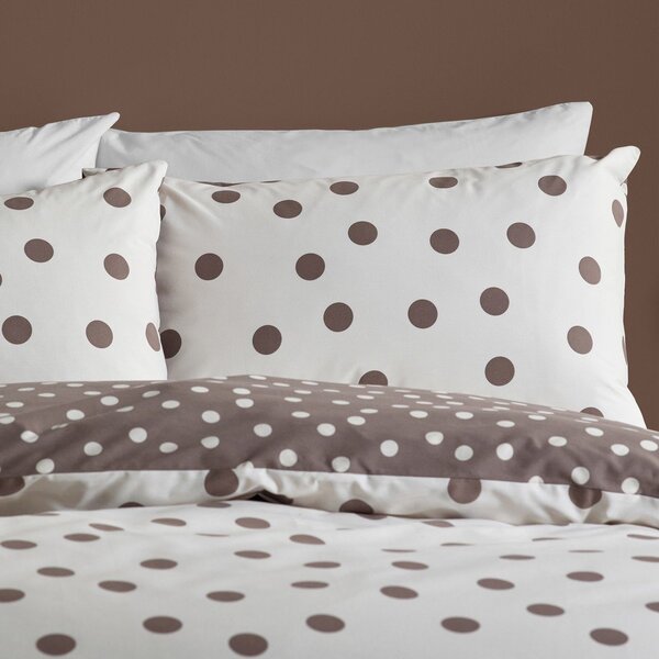 Бяло/тъмнокафяво единично спално бельо 135x200 cm Polka Dot – Catherine Lansfield