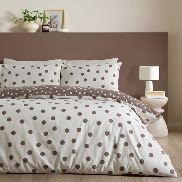 Бяло/тъмнокафяво единично спално бельо 135x200 cm Polka Dot – Catherine Lansfield