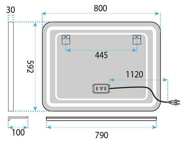 LED стенен огледало с рафт 80x60 см L-8060