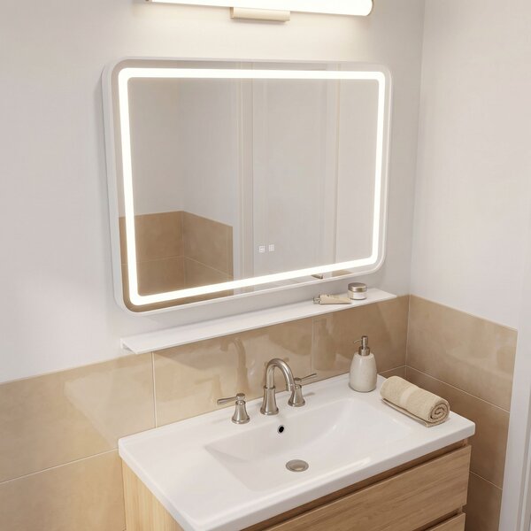 LED стенен огледало с рафт 80x60 см L-8060