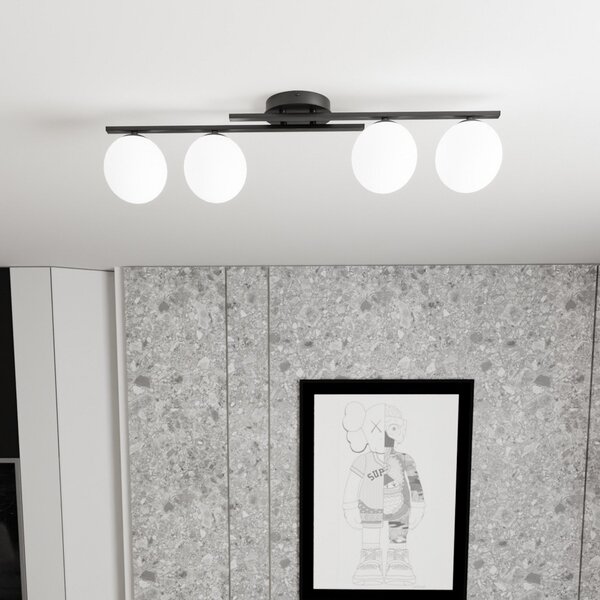 EMIBIG LIGHTING Таванска лампа Кайро, черна/опал, дължина 87 см, 4-крилна., Затъмняване, Черен, Дневна/трапезария, Метал, Модерен