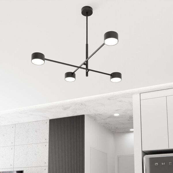 EMIBIG LIGHTING Висяща лампа Natsu, дължина 64 cm, метал, 4-крилна., Затъмняване, Черен, Дневна/трапезария, Метал, Модерен