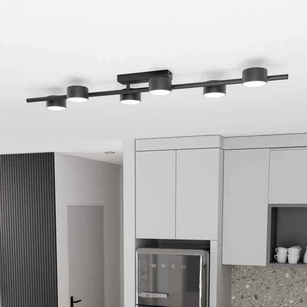 EMIBIG LIGHTING Таванна лампа Bet, дължина 100 cm, черна, метал, 6-световна., Затъмняване, Черен, Дневна/трапезария, Метал, Модерен