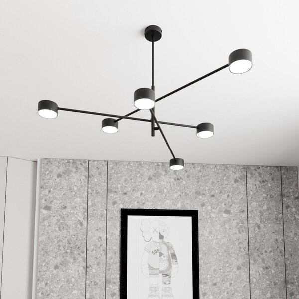 EMIBIG LIGHTING Висяща лампа Natsu, дължина 84 cm, метал, 6-свещник., Затъмняване, Черен, Дневна/трапезария, Метал, Модерен