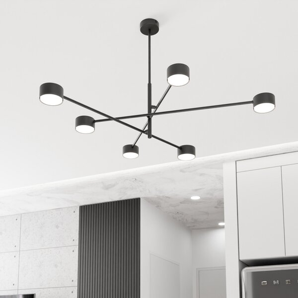 EMIBIG LIGHTING Висяща лампа Natsu, дължина 84 cm, метал, 6-свещник., Затъмняване, Черен, Дневна/трапезария, Метал, Модерен