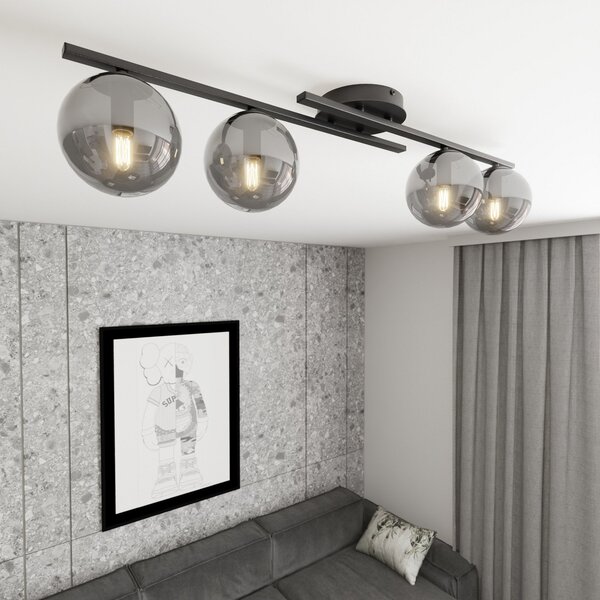 EMIBIG LIGHTING Таванска лампа Kairo, черна/пушено сива, метал, 4-крилна., Затъмняване, Черен, Дневна/трапезария, Метал, Модерен