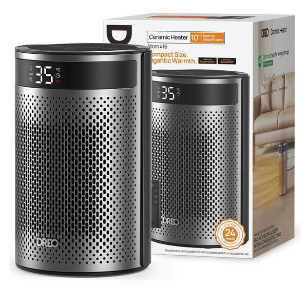 Вентилаторна печка DREO Atom 416, 1500 W, До 20 м2, 5 режима, HeatShield360, Таймер, Сив/Черен
