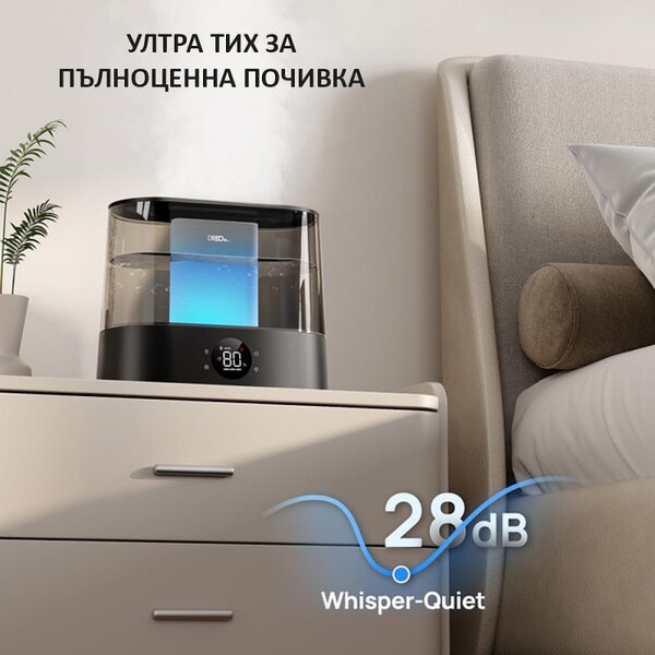 Ултразвуков овлажнител за въздух DREO 420S, До 25 м2, 300 мл/ч, 4 л, Автоматично регулиране, Нощен режим, Таймер, LED, Черен