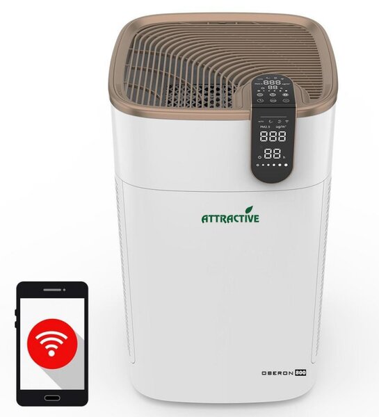 Пречиствател за въздух Oberon 800 WiFi, 3 степени, 3 режима, До 96 м2, 85W, Таймер, Детски контрол, Бял