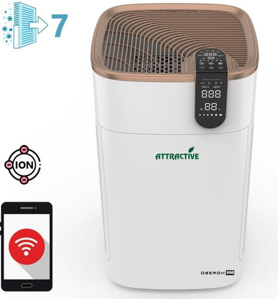 Пречиствател за въздух Oberon 800 WiFi, 3 степени, 3 режима, До 96 м2, 85W, Таймер, Детски контрол, Бял