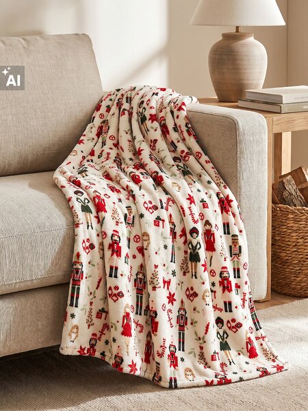 Sinsay - Одеяло с коледен десен - бежово