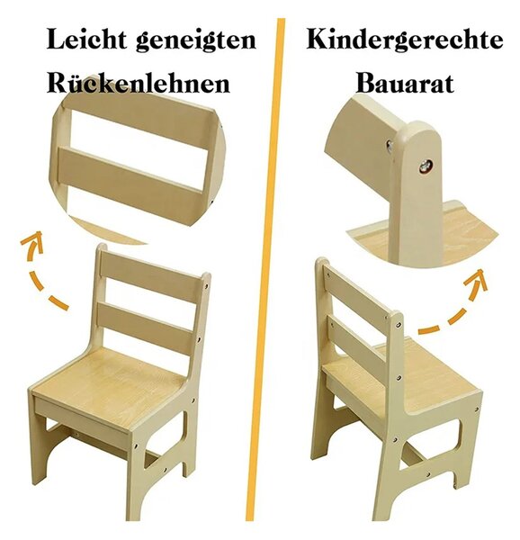 Детска Маса с 2 Столчета, Комплект от Дърво - за Учене, Игра, Рисуване, Хранене - NATURE