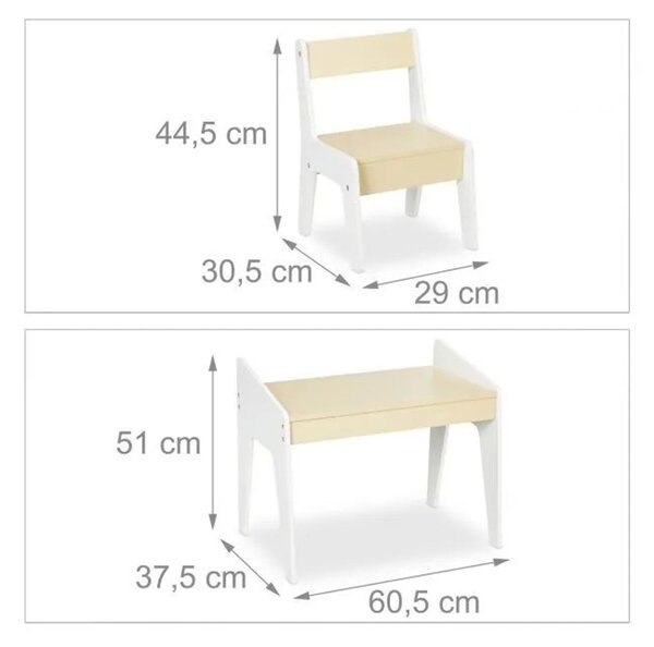 Детска Учебна Маса и Столче, Комплект от Дърво, Бюро за Учене, Рисуване, Писане - Жълто и Бяло