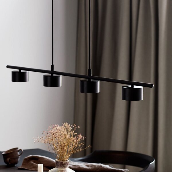 Nordlux LED висяща лампа „Clyde“, с четири лампи, черна, дължина 115 см, Затъмняване, Черен, Дневна/трапезария, Метал, Модерен