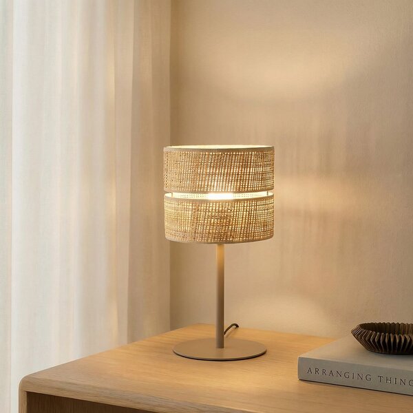 TK Lighting Настолна лампа Calma, бежова, рафия, височина 38 cm, E27, Бежов, Дневна/трапезария, Други материали