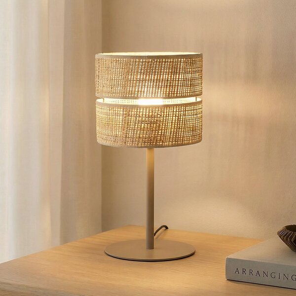 TK Lighting Настолна лампа Calma, бежова, рафия, височина 38 cm, E27, Бежов, Дневна/трапезария, Други материали