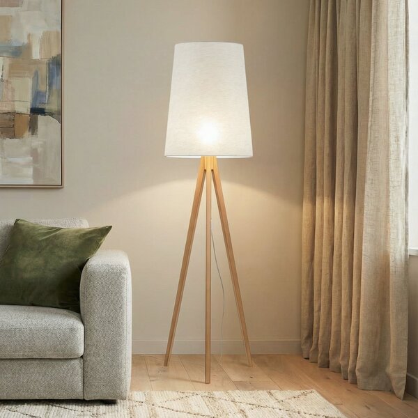 TK Lighting Стелажна лампа Walz, кремава, дърво, височина 175 cm, E27, Бежов, Дневна/трапезария, Дървесина, Модерен, Триножник