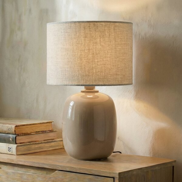 TK Lighting Настолна лампа Melody, пясъчна, текстил, височина 48 cm, E27, Бежов, Дневна/трапезария, Плат / текстил
