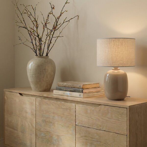 TK Lighting Настолна лампа Melody, пясъчна, текстил, височина 48 cm, E27, Бежов, Дневна/трапезария, Плат / текстил