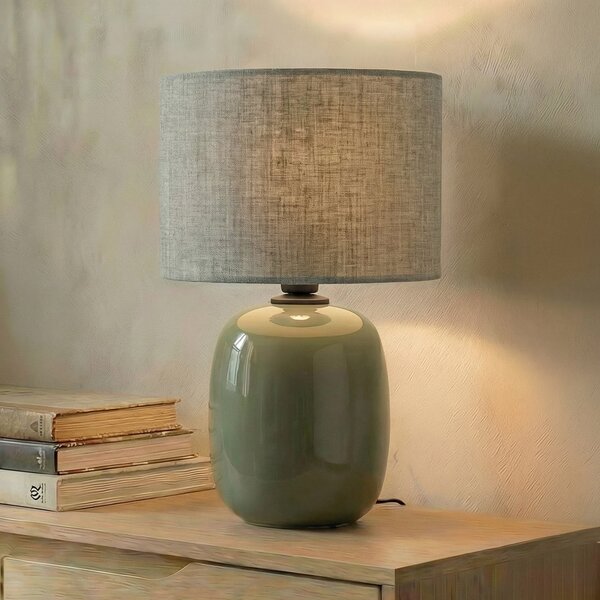 TK Lighting Настолна лампа Melody, маслиненозелена, текстил, височина 48 cm, E27, Зелен, Дневна/трапезария, Плат / текстил