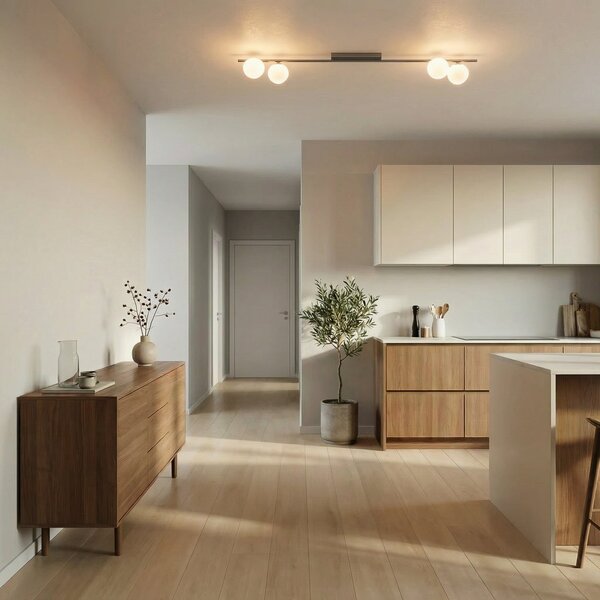 TK Lighting Таванна лампа Imelo, кафява, 4-пламъчна, стъкло, дължина 140 cm, Затъмняване, Кафяв / ръждив, спалня, Стъкло