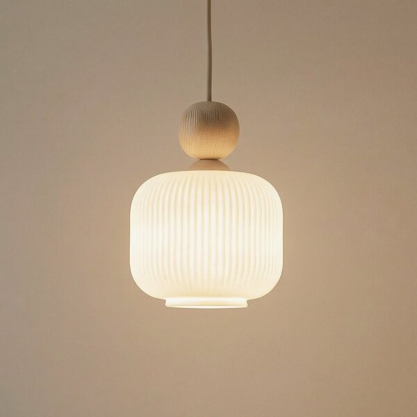 TK Lighting Висяща лампа Ballo, 1-пламъчна, бяла, стъкло, Ø 15 cm, E14, Затъмняване, Бежов, Дневна/трапезария, Стъкло