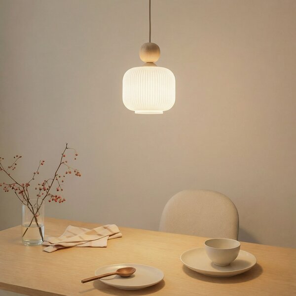 TK Lighting Висяща лампа Ballo, 1-пламъчна, бяла, стъкло, Ø 15 cm, E14, Затъмняване, Бежов, Дневна/трапезария, Стъкло