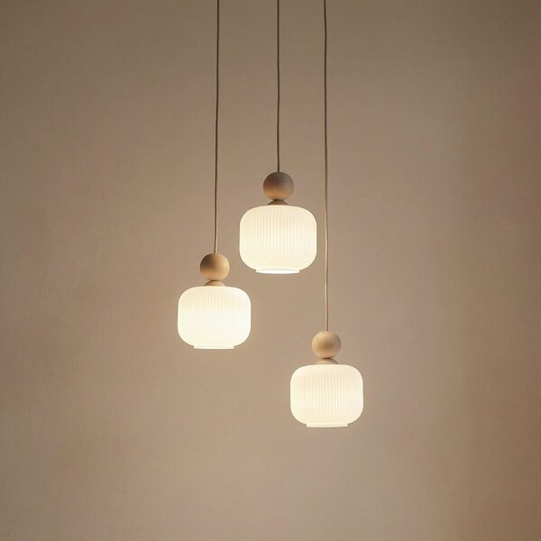 TK Lighting Висяща лампа Ballo, 3-пламъчна, бяла, стъкло, Ø 35 cm, Затъмняване, Бежов, Дневна/трапезария, Стъкло