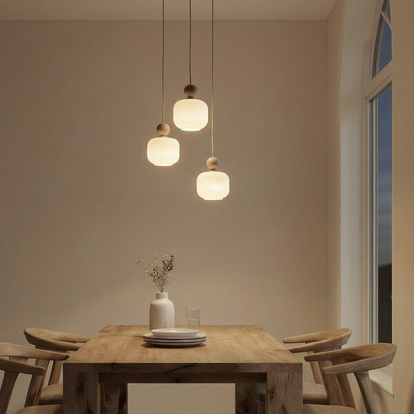 TK Lighting Висяща лампа Ballo, 3-пламъчна, бяла, стъкло, Ø 35 cm, Затъмняване, Бежов, Дневна/трапезария, Стъкло