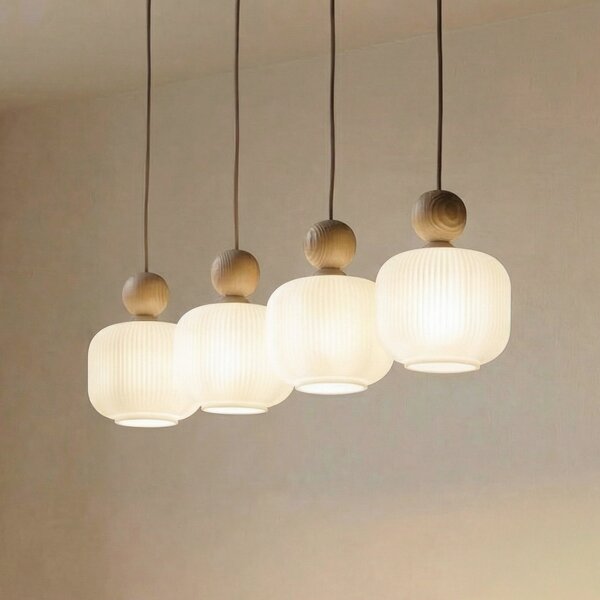 TK Lighting Висяща лампа Ballo, 4-пламъчна, бежова, стъкло, дължина 80 cm, Затъмняване, Бежов, Дневна/трапезария, Стъкло