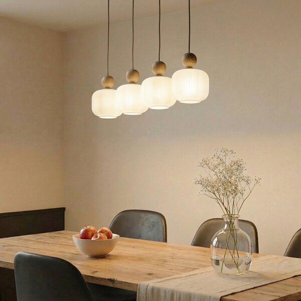 TK Lighting Висяща лампа Ballo, 4-пламъчна, бежова, стъкло, дължина 80 cm, Затъмняване, Бежов, Дневна/трапезария, Стъкло