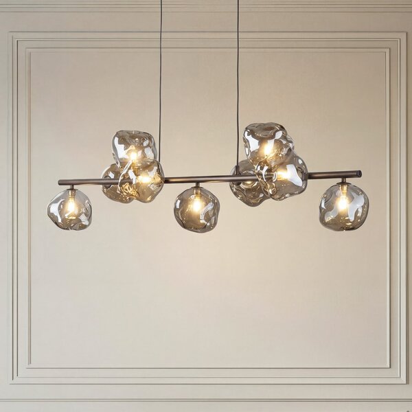 TK Lighting Висяща лампа „Лава“, кафява, с 9 лампи, стъкло, дължина 116 см, G9, Затъмняване, Кафяв / ръждив, Дневна/трапезария, Стъкло
