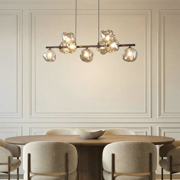 TK Lighting Висяща лампа „Лава“, кафява, с 9 лампи, стъкло, дължина 116 см, G9, Затъмняване, Кафяв / ръждив, Дневна/трапезария, Стъкло