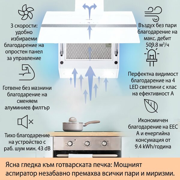 Klarstein Clara 90, абсорбатор, 509 м³/ч, сензорен дисплей, околно осветление