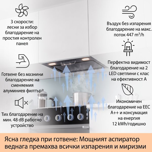 Klarstein Абсорбатор Camila за вграждане 52 cm 397 m³/h LED Touch от неръждаема стомана