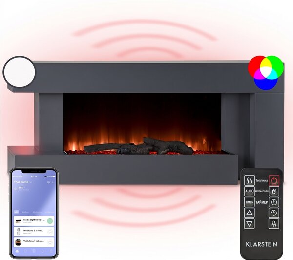 Klarstein Studio Light & Fire 2 Smart, камина, 1000/2000W, MDF, WiFi Контрол