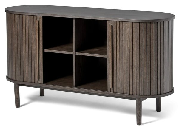 Кафяв скрин от декор от дъб с плъзгащи се врати 140x76x45 cm Meta – Unique Furniture
